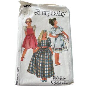 80s Simplicity 7429 Pullover Dress Pattern Size 14 Girls Easy To Sew Vintage CUT